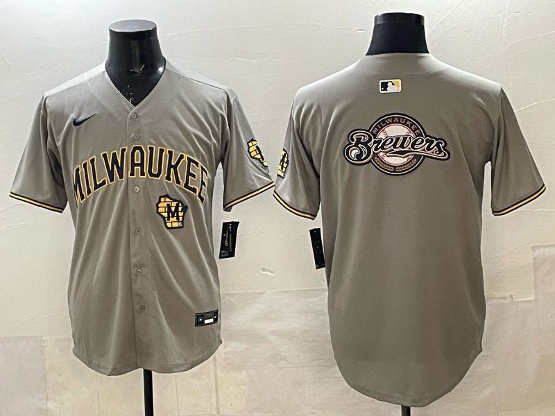 Men 2025 Milwaukee Brewers Blank Grey Game Nike MLB Jersey style 06